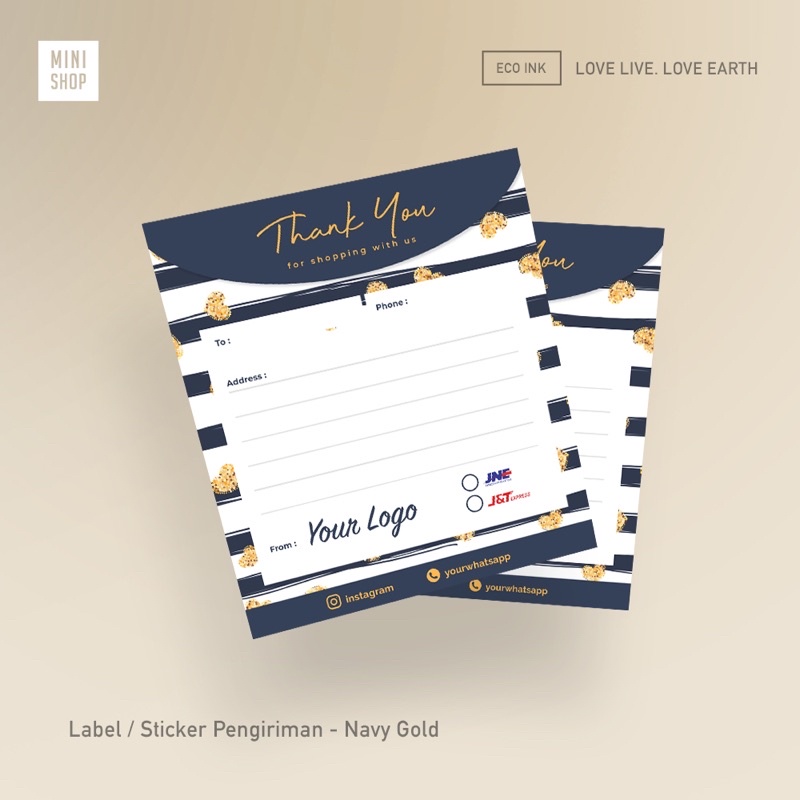 

150 pcs Stiker Label Pengiriman Custom tema Navy Gold ( Shipping Sticker Aesthetic Murah )
