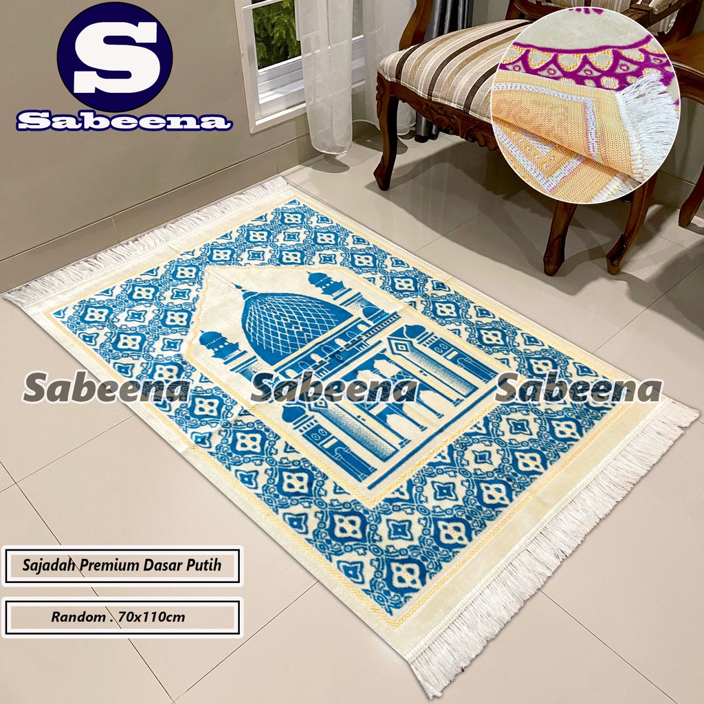 Sajadah Turki Super Premium Dasar Putih Bahan Halus Ukuran 70x110cm Peralatan Sholat By Sabeena.Store