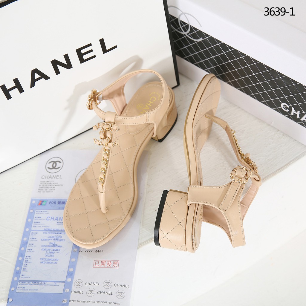 New Arrivall ! New Item ! Chain Plain Leather Block Heels Elegan Style Sandals Wanita 3639-1