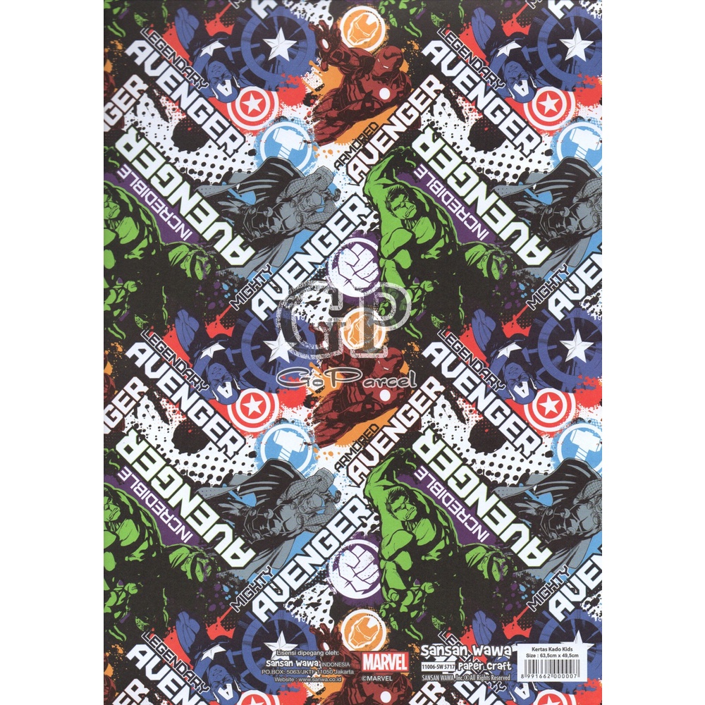 ( 5 Lembar ) AVENGERS SANWA - KERTAS KADO HEROES - GIFT WRAP PAPER SANSAN WAWA AVENGER SUPERHEROES / IRONMAN / CAPTAIN AMERICA / HULK / SUPERHERO / THOR / BLACK WIDOW / BLACK PANTHER