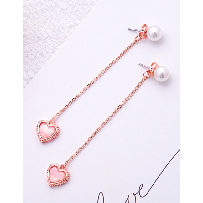LRC Anting Tusuk Fashion Short Pink Heart-shaped Pearl Earrings F94082