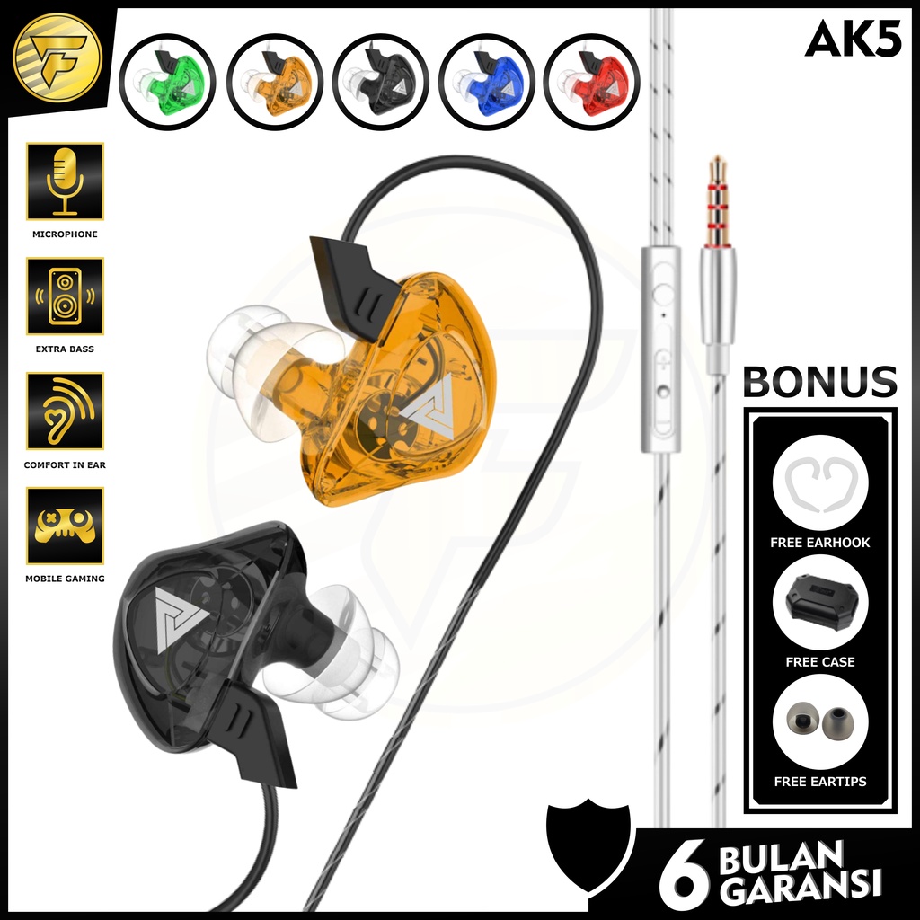 QKZ AK5 earphone Sport stereo bass music telfon headset mic original