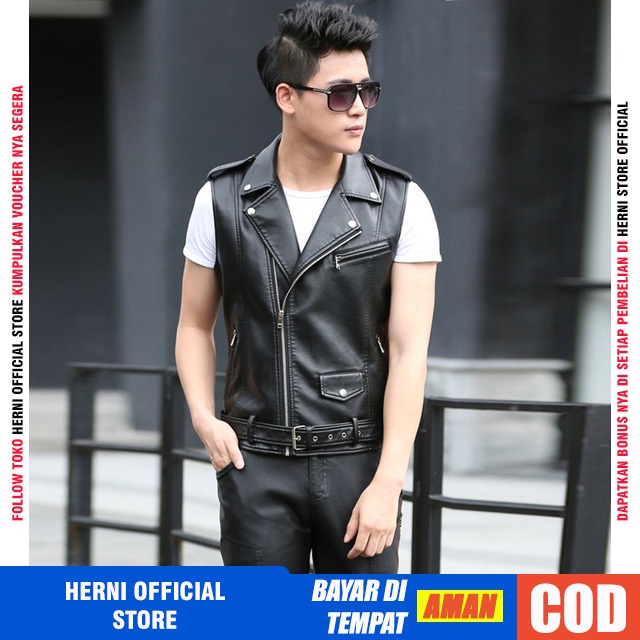 Rompi Vest Kulit Sintetis Leather Pria Cowok Premium Original Import Motor Murah Terbaru 2021 Kekini
