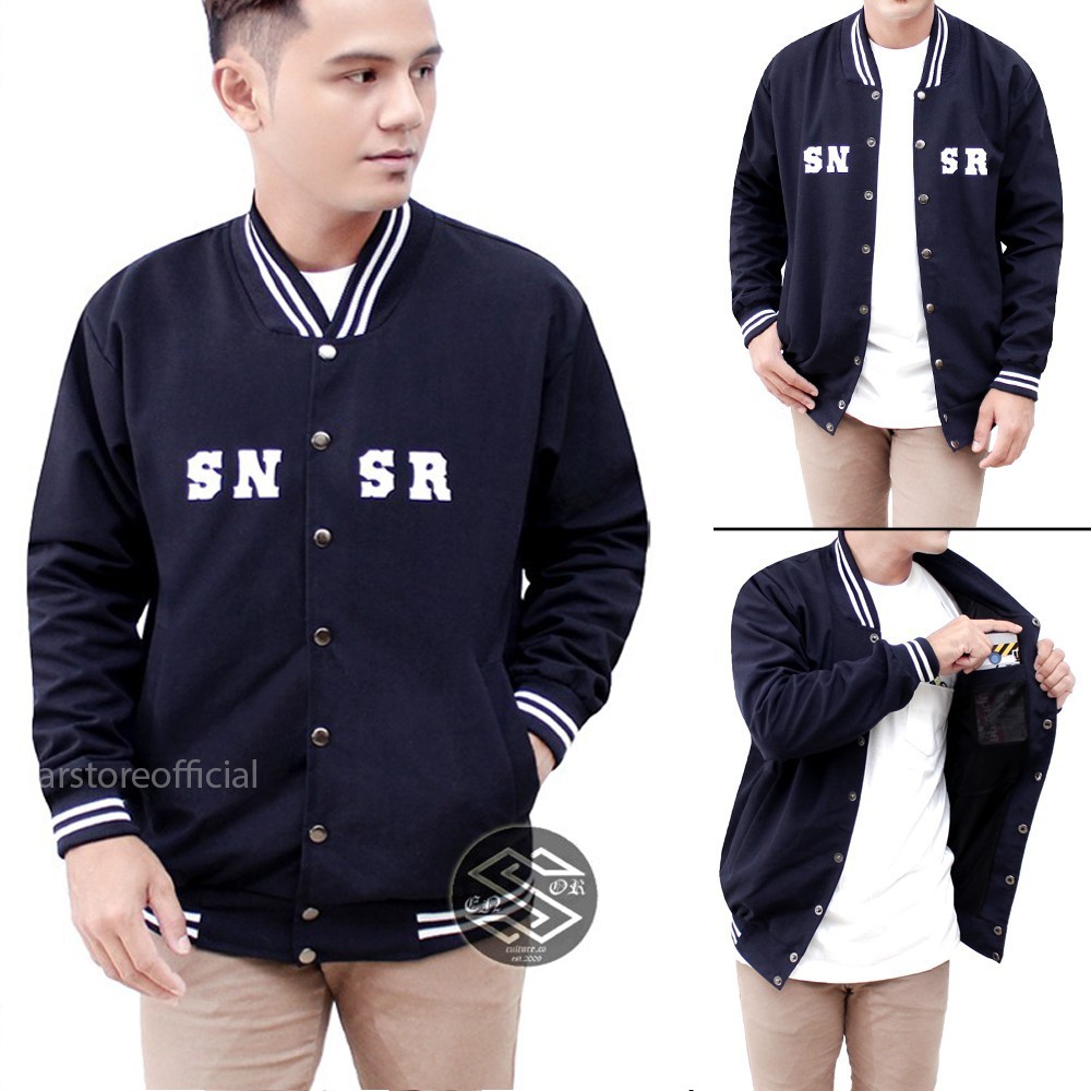 Jaket Bomber Baseball Terbaru Sensor Original Navy Hitam