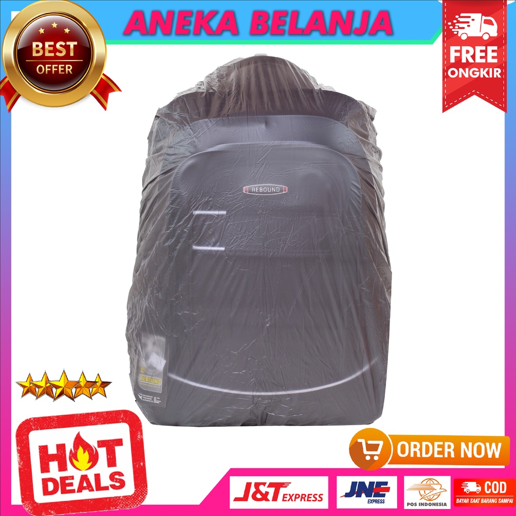 Ransel Rebound Hitam List Silver Tas Backpack Cowok Kekinian Free Raincover Berkualitas Ekonomis