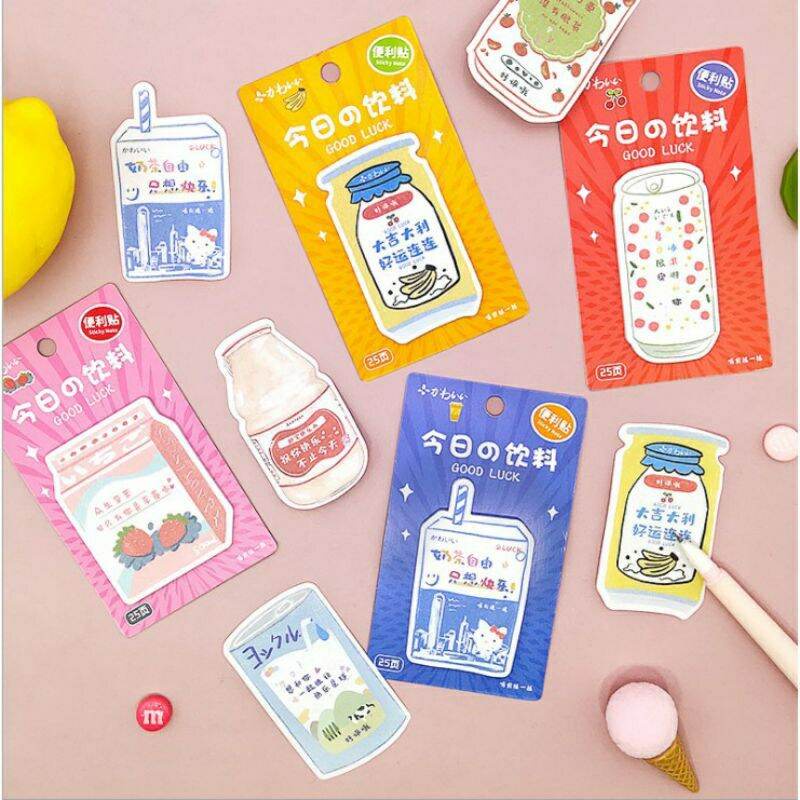 

YOKUCHI Sticky note Milk juice Notes paper lucu Memo tempel minuman