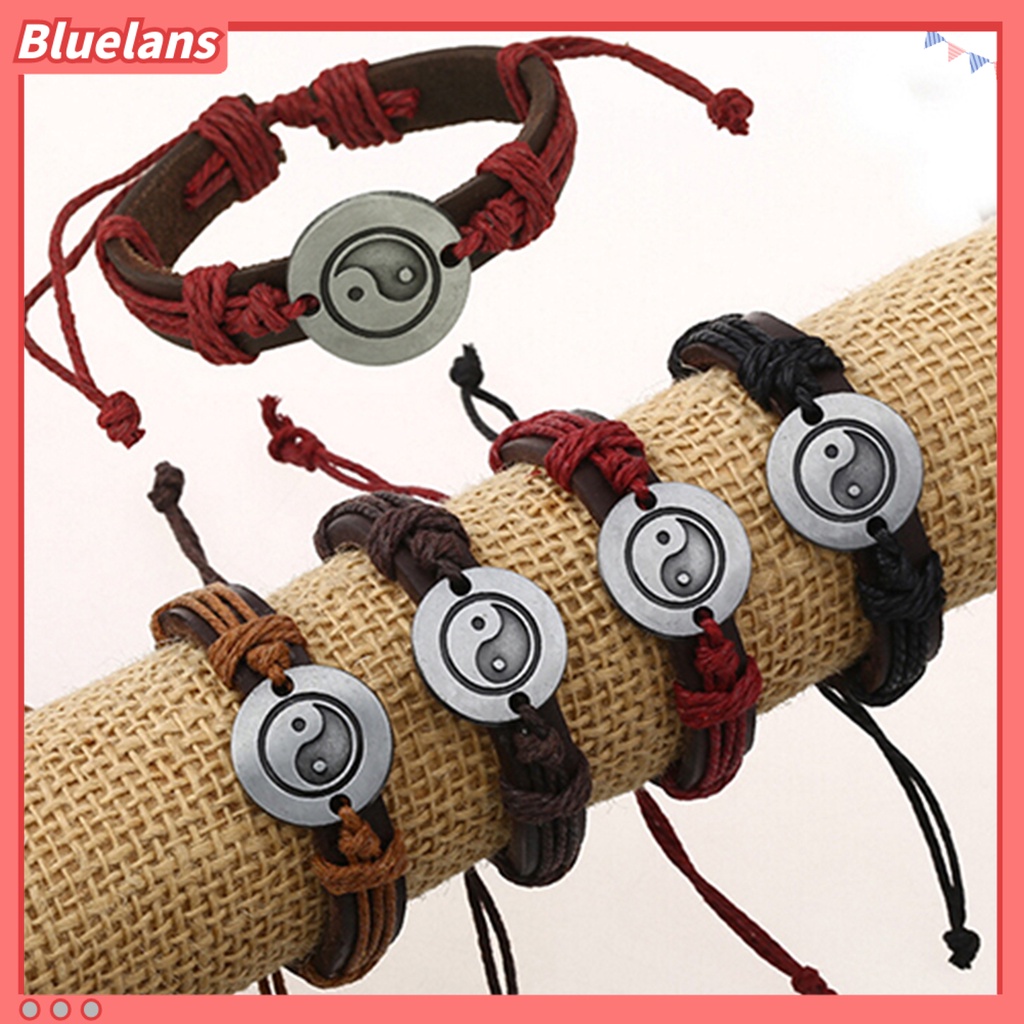 Bluelans Unisex Eight Diagram Faux Leather Rope Weave Charm Infinity Multilayer Bracelet