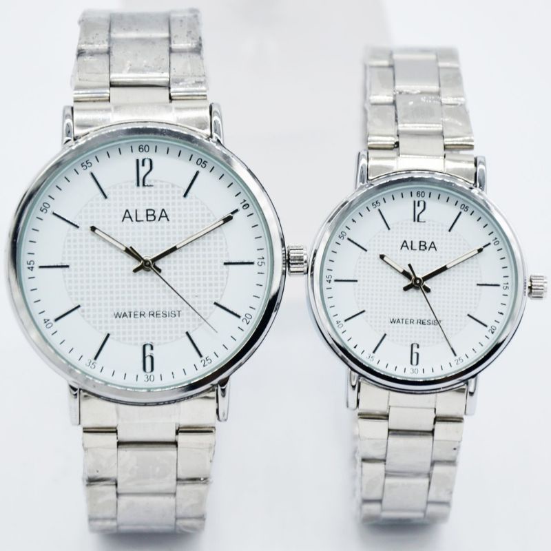 JAM TANGAN RANTAI COUPLE ALBA LA 3099 TAHAN AIR FREE BOX DAN BTRE CADANGAN_JAM TANGAN COUPLE MURAH RANTAINSTAINLISS BISA COD