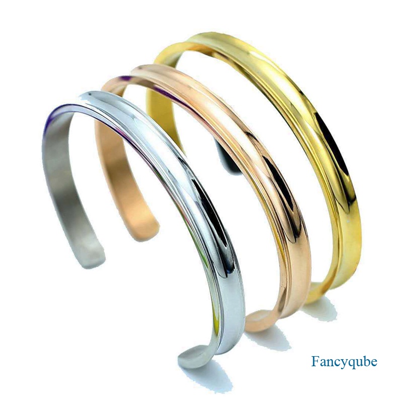 Gelang Model Terbuka Bahan Stainless Steel Gaya Simple Untuk Pria Dan Wanita