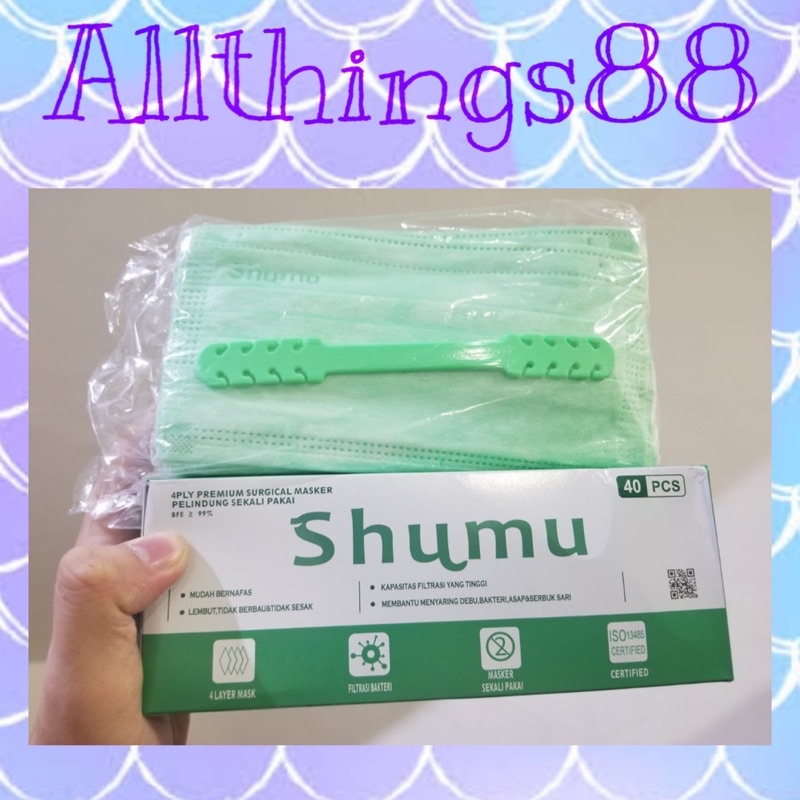 Masker Medis SHUMU PREMIUM 4 Ply 1 Box isi 40 pcs BFE 99% EMBOSS SHUMU ORIGINAL - ISO Earloop Hijab