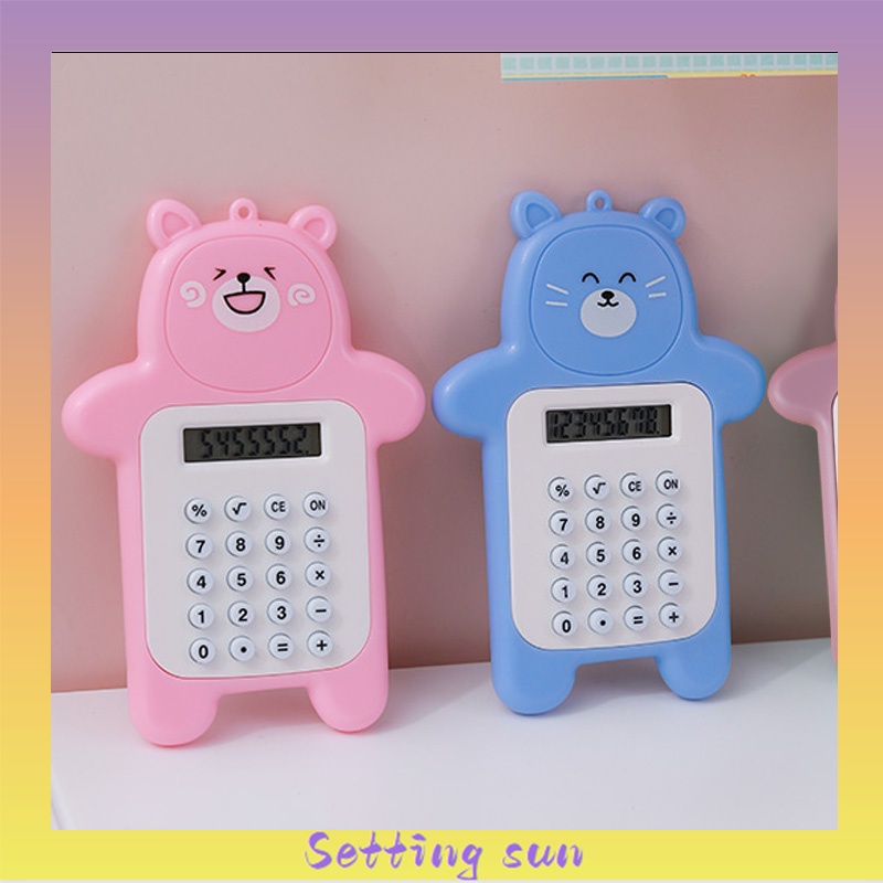 Kalkulator 8 Digit Mini Portable Motif Beruang Calculator Travel Tombol Karet / Creative Bear calculator Slim Palm Mini Student Pocket Computer Sekolah Stationary Import Warna Unik SE