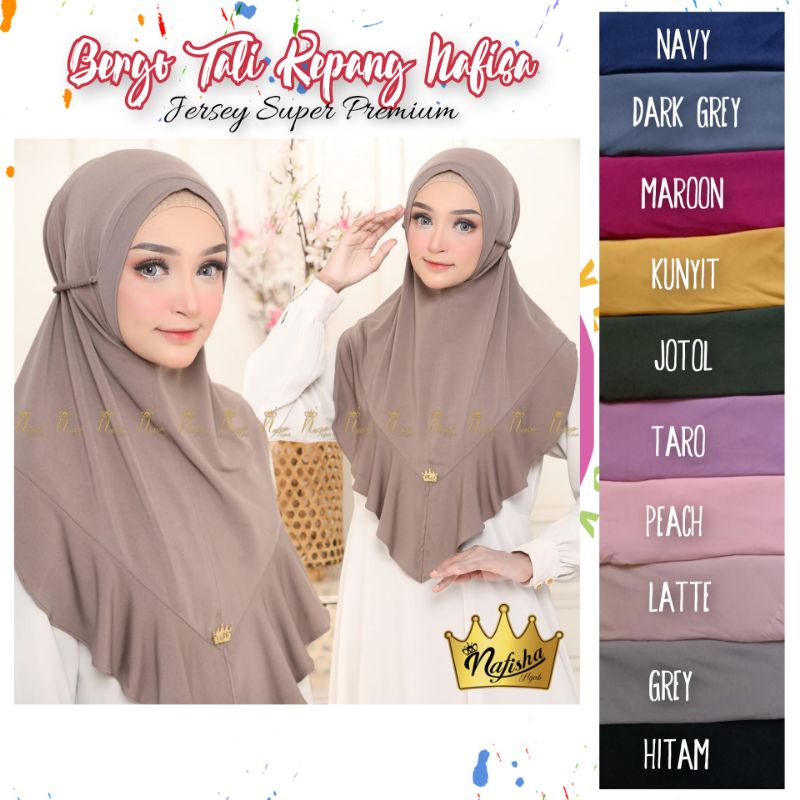 Hijab bergo tali kepang jersey super premium kekinian murah meriah ori nafisa