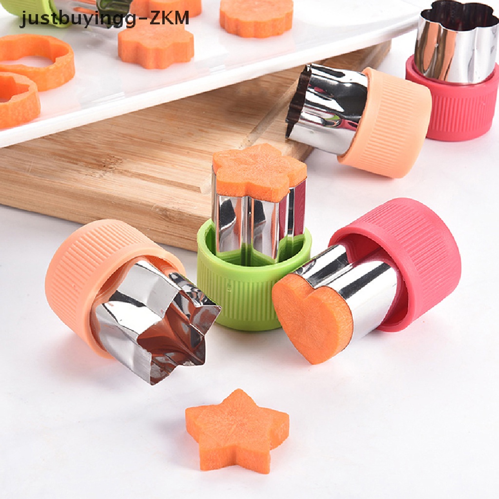 2pcs / Set Cetakan Pemotong Sayuran / Buah / Biskuit Bentuk Bintang / Hati Bahan Stainless Steel Gagang Plastik