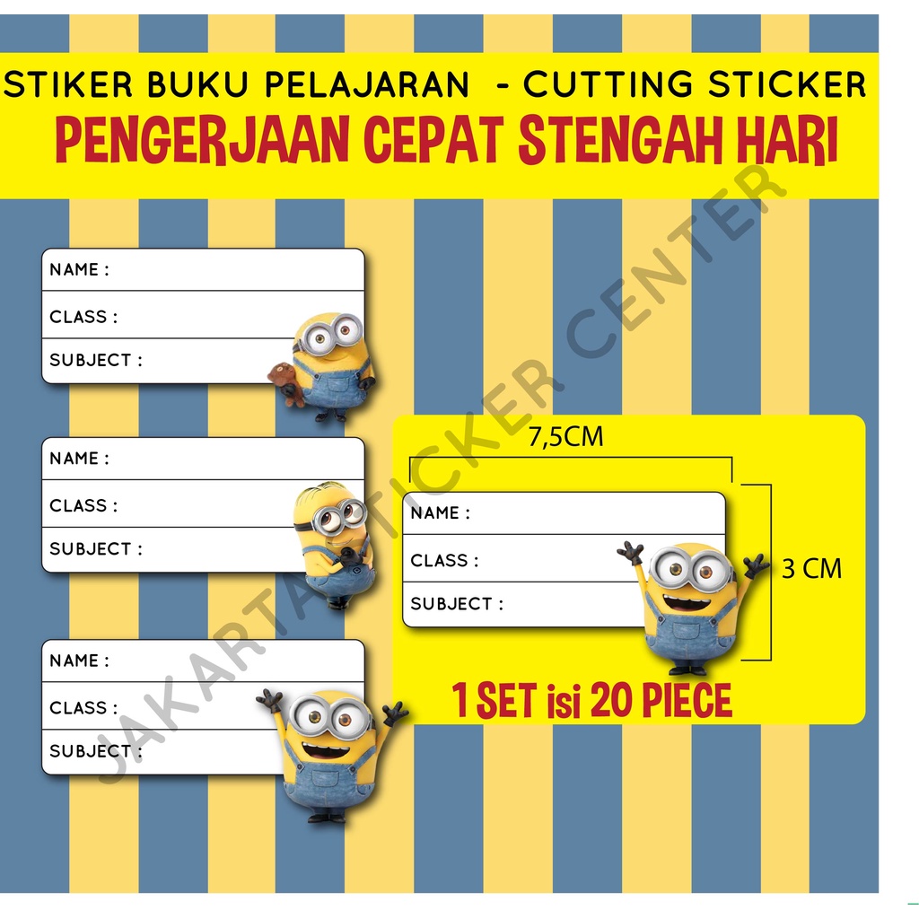 Stiker label buku pelajaran anak lucu minion