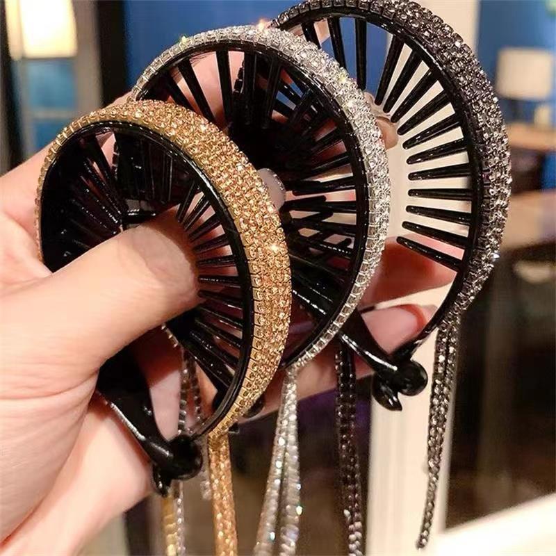 2021 Fashion Rhinestone Balls Head Hair Artifact Tassel Hair Accessories Horsetail Buckle Hairpin Sweet Heart Jewelry