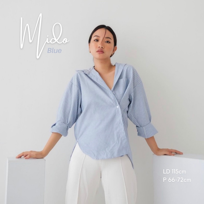 MIDO KEMEJA WANITA KATUN LENGAN PANJANG MOTIF GARIS