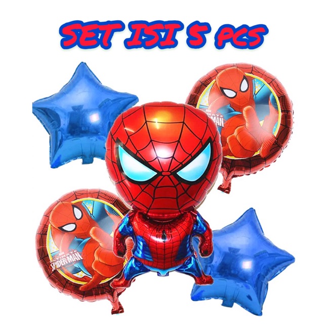 [NEW!] Balon Foil SPIDERMAN Set Isi 5 pcs untuk Dekorasi / Hiasan / Pesta / Acara / Ulang Tahun