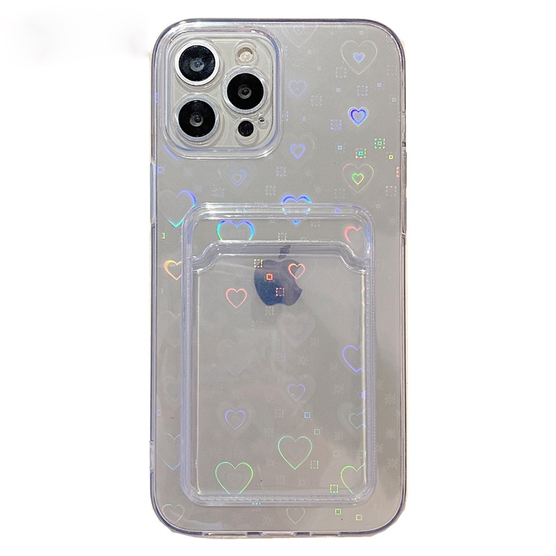 Soft Case Transparan Motif Hati Laser Untuk Iphone 13 Pro Max 11 12 Xr 6 7 8 Plus X Xs Max Se 2020