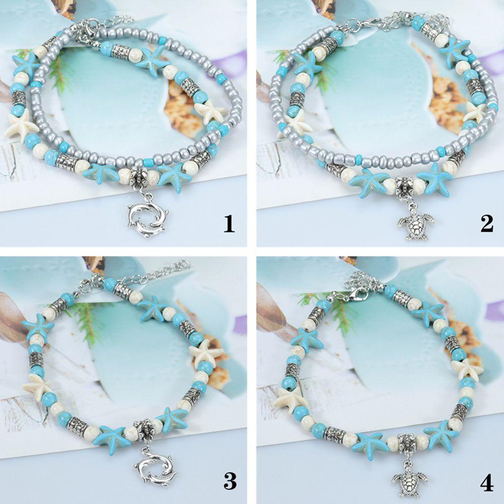 Lily Turtle Gelang Kaki Wanita Perhiasan Aksesoris Double-deck Drop Rantai Ocean Pendant Turquoise Foot Chain