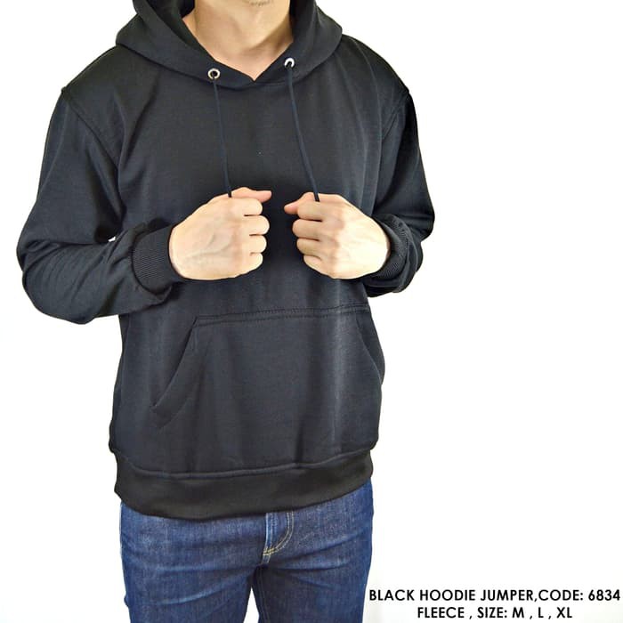 Jaket Sweater Switer Hoodie Jumper Polos Polosan Hitam Cowok Pria - Hitam, M