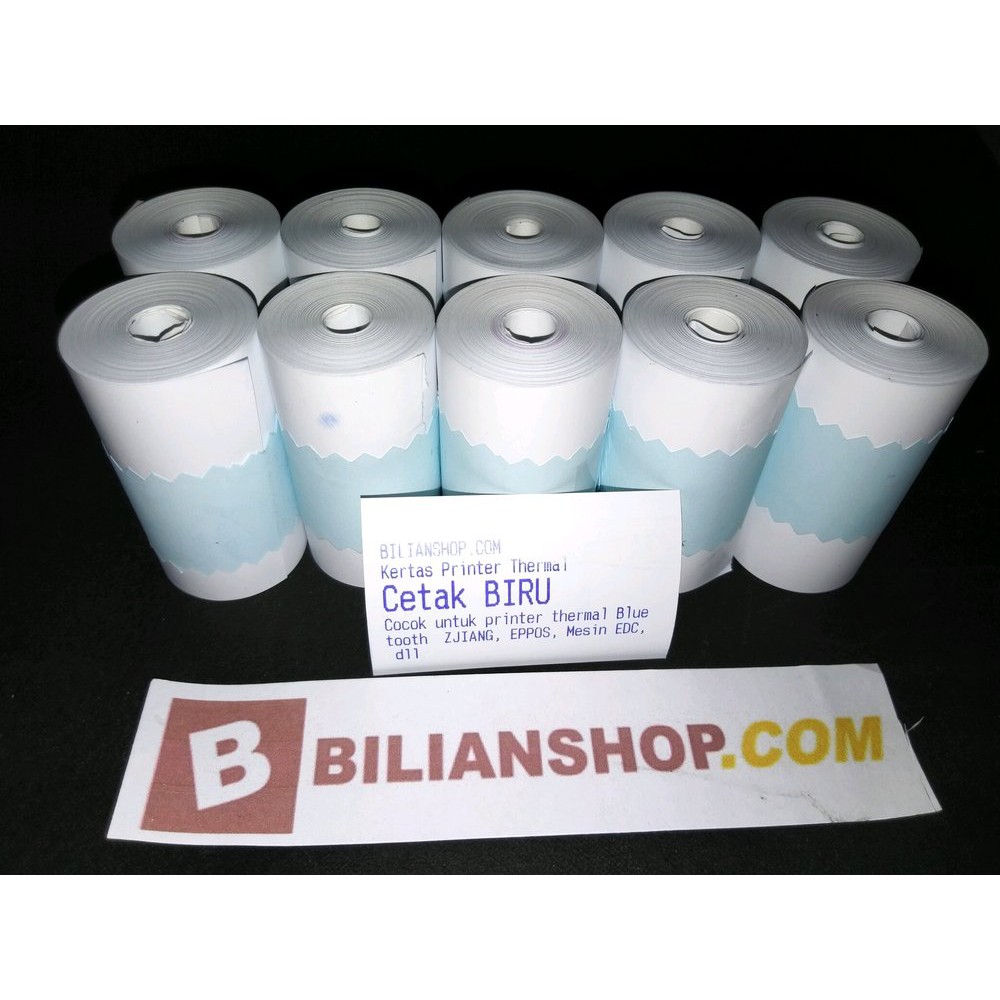 

Kertas thermal 57x30 58x30 mm coreless edc struk kasir hasil cetak warna BIRU 10 roll printer 58mm