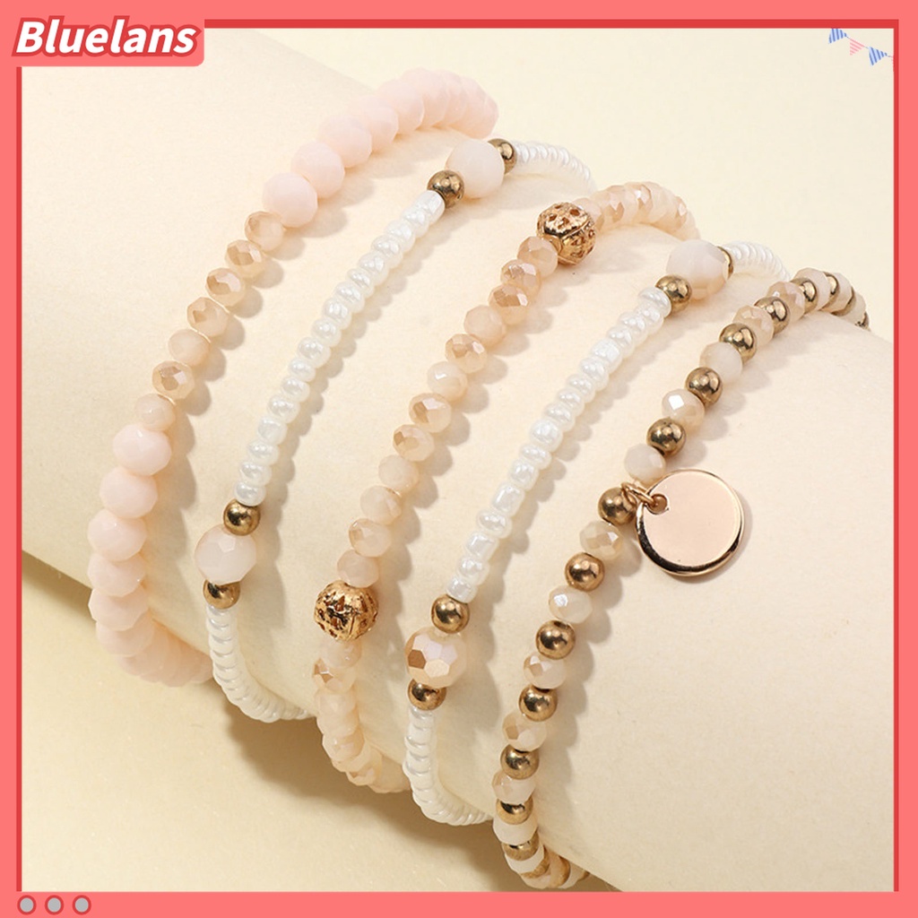 5 Pcs Gelang Elastis Bahan Alloy Warna Gold Silver Untuk Wanita