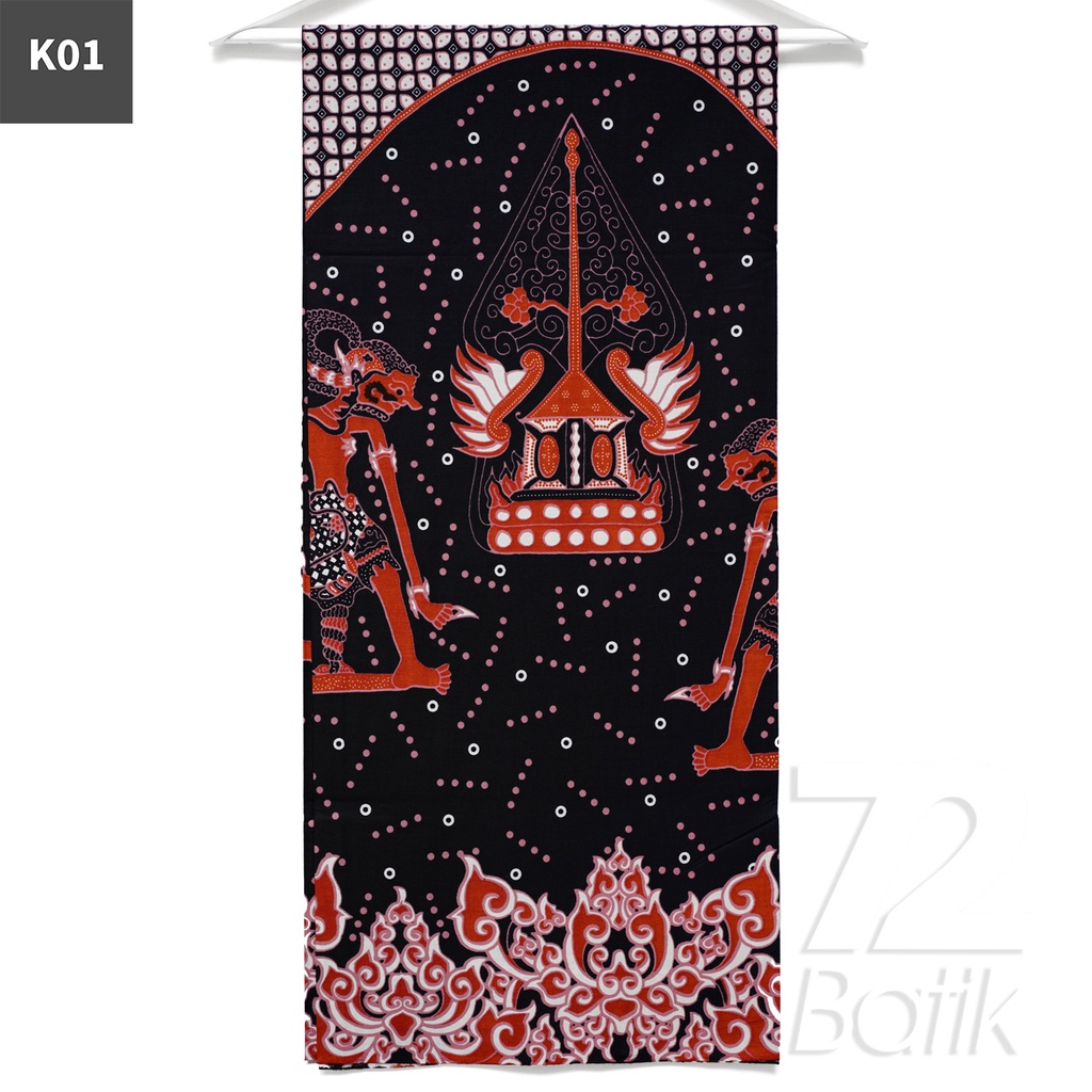 KAIN BATIK PREMIUM Bahan Katun Motif Wayang Warna Orange Hitam 721709 Cap 72 Jarik Jarit Samping Keb