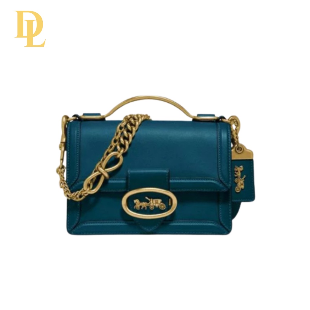 Coach Riley Top Handle 18 Peacock Leather Crossbody Bag (C74615)