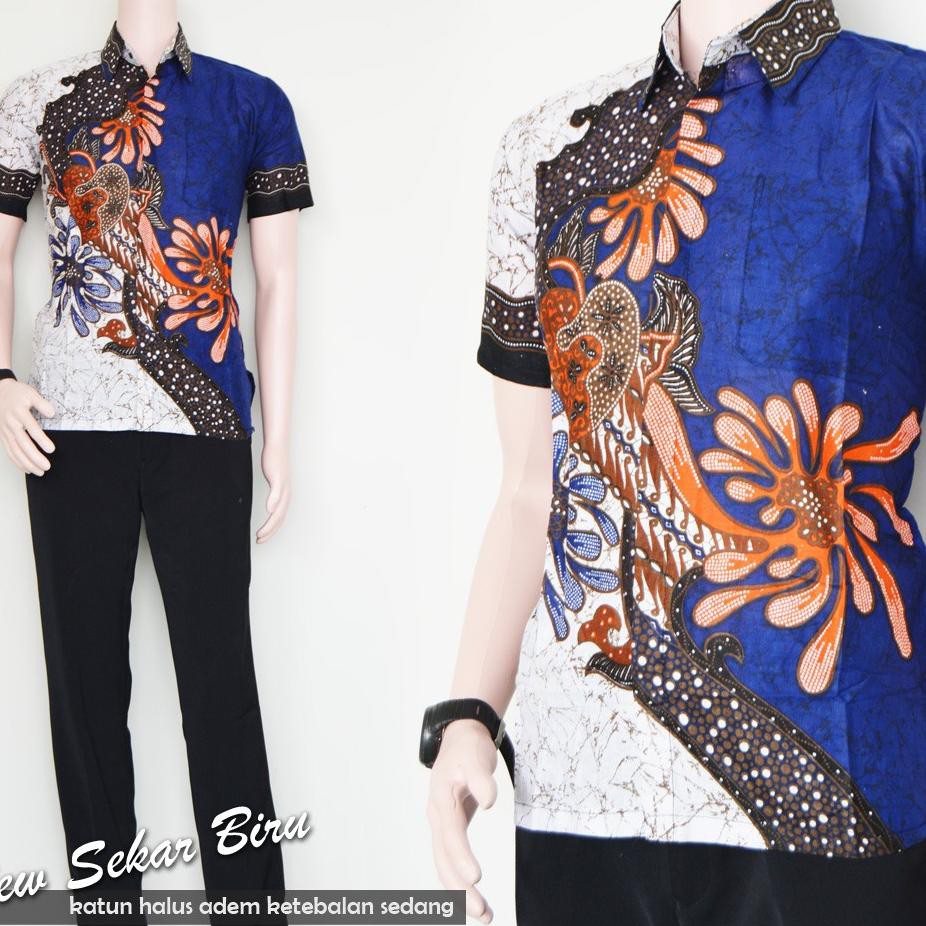 grosir trolistore batik pria motif new sekar warna merah biru toska hijau lengan pendek seragam