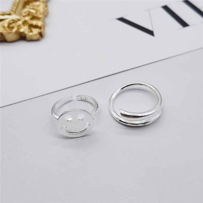 Korea Pribadi Wajah Tersenyum Bulat Merek Cross Pembukaan Cincin Wanita Sederhana Fashion Pribadi Ins Jari Telunjuk Cincin