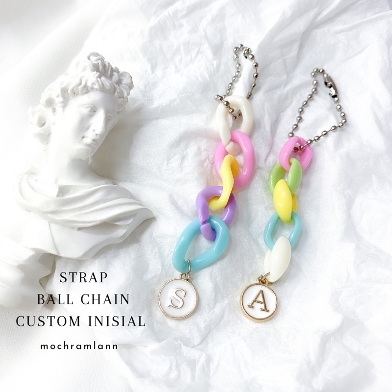 STRAP BALL CHAIN RANTAI PLASTIK PASTEL FREE INISIAL/GANTUNGAN KUNCI/GANTUNGAN INISIAL ESPOXY