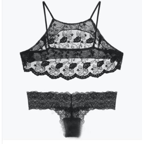 sexy lingerie set Bra dan g string piyama renda CD A206 - Hitam, M