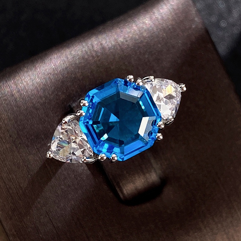 Cincin Cubic Zirconia Warna Biru Putih Untuk Wanita