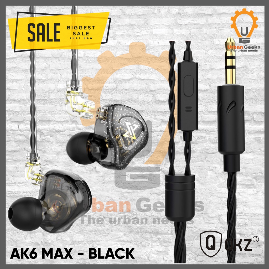 QKZ AK6 MAX Basshead Sport Earphone with Mic alt TRN MT1 KZ EDX Pro-Black