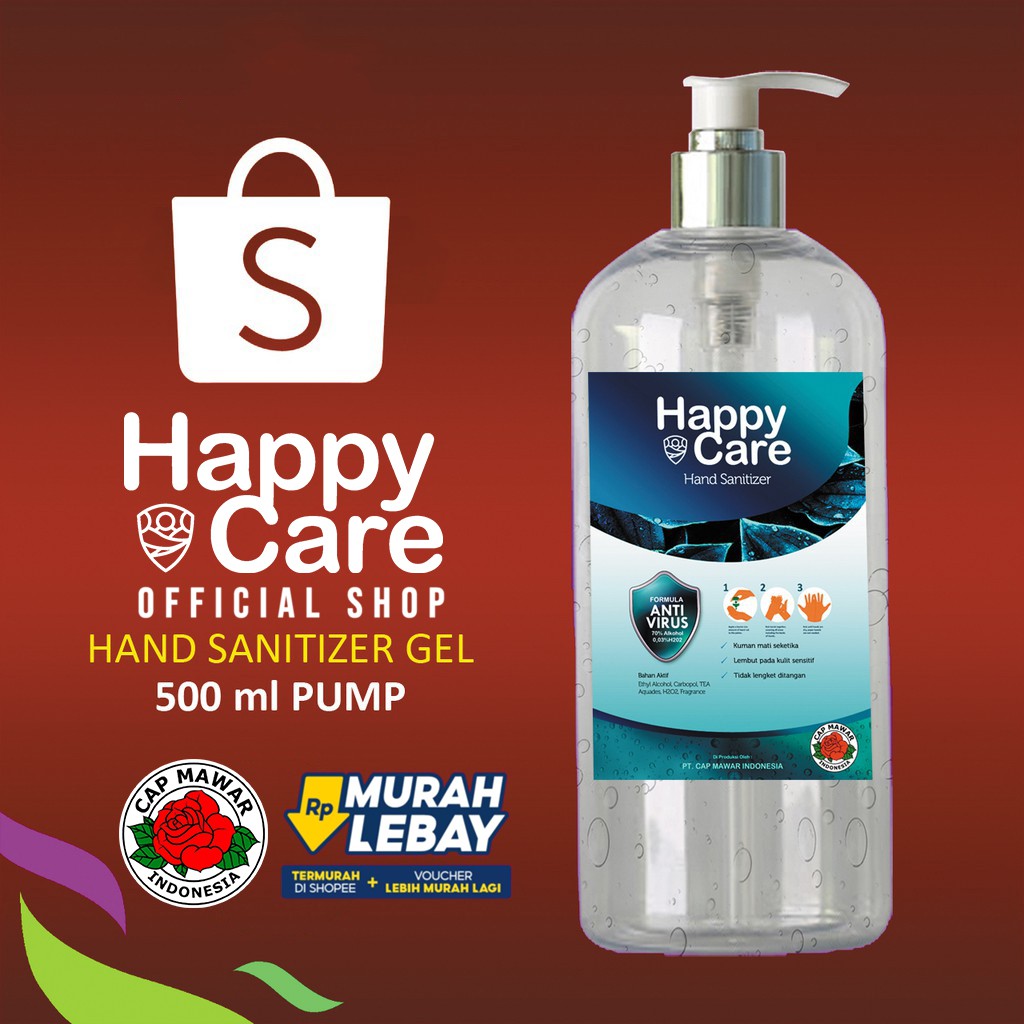 Hand sanitizer Happy Care botol pump gel 500 ml | Shopee