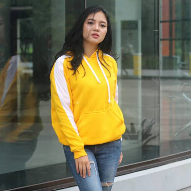 SWEATER KUNING STRIPE PUTIH COWOK CEWEK TERMURAH