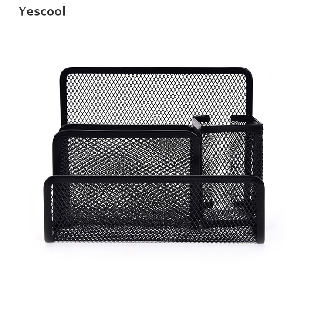 Yescool 1pc Rak Mesh Hitam Organizer Holder Kertas File Surat Untuk Meja Kantor