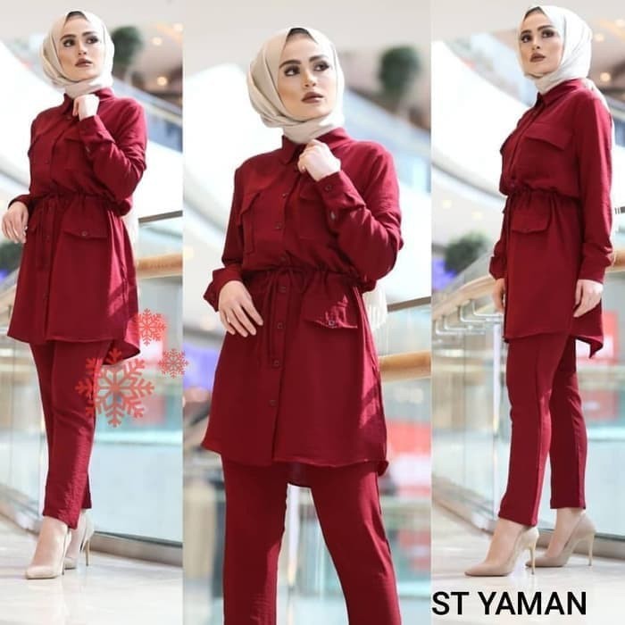 TRENDY Pakaian wanita muslim syari setelan ramadhan lebaran setelan muslim formal set tunik celana p