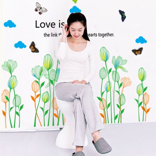 RELIZA WALL STICKER BUNGA TULIP HIJAU GREEN FLOWER GARDEN STIKER DINDING AY7239