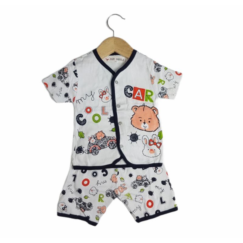 SETELAN SIKUNING PAKAIAN BAJU ANAK COWOK MOTIF CAR COOL CELANA PENDEK 6-12 BULAN