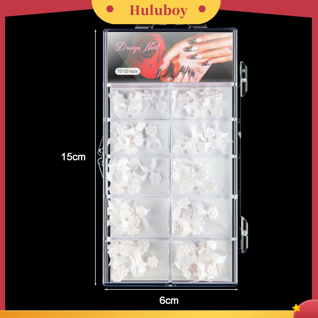 Huluboy Huluboy♡ 100pcs / Kotak Kuku Palsu Extension Bentuk Bulan Sabit Bahan ABS Warna Putih Untuk Manicure