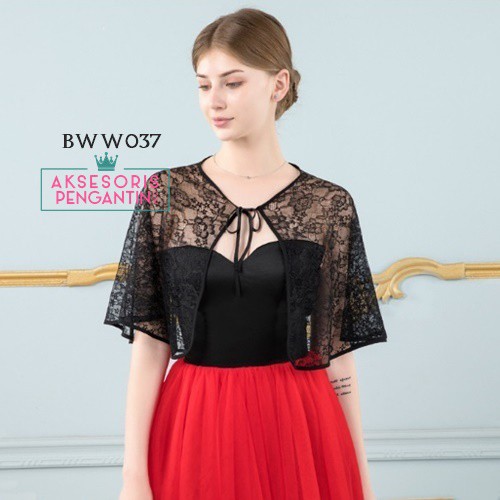 [STOK TERBATAS] BOLERO PENGANTIN OUTER WANITA LACE AKSESORIS WEDDING HITAM BWW037