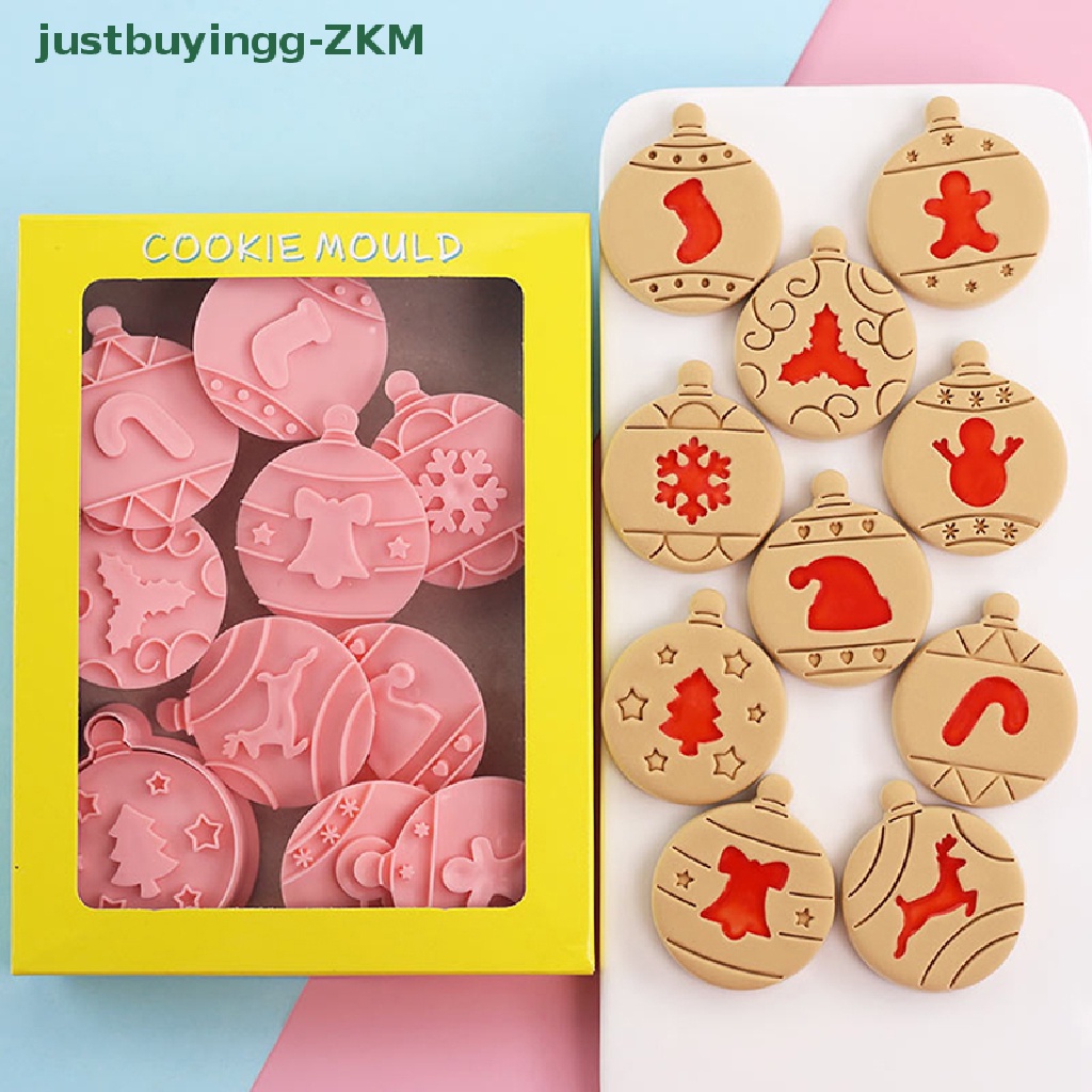 10pcs / Set Stempel Pemotong Kue Bentuk Bulat Desain Pohon Natal