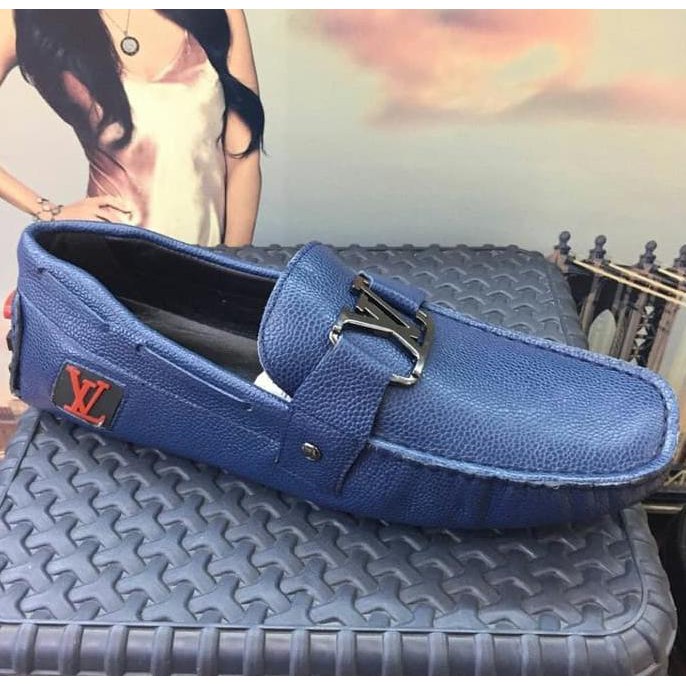Kualitas Terbaik ORI LEATHER SEPATU LV LOAFER BLUE SILVER BUCKLE MIRROR QUALITY LIMITED STOCK