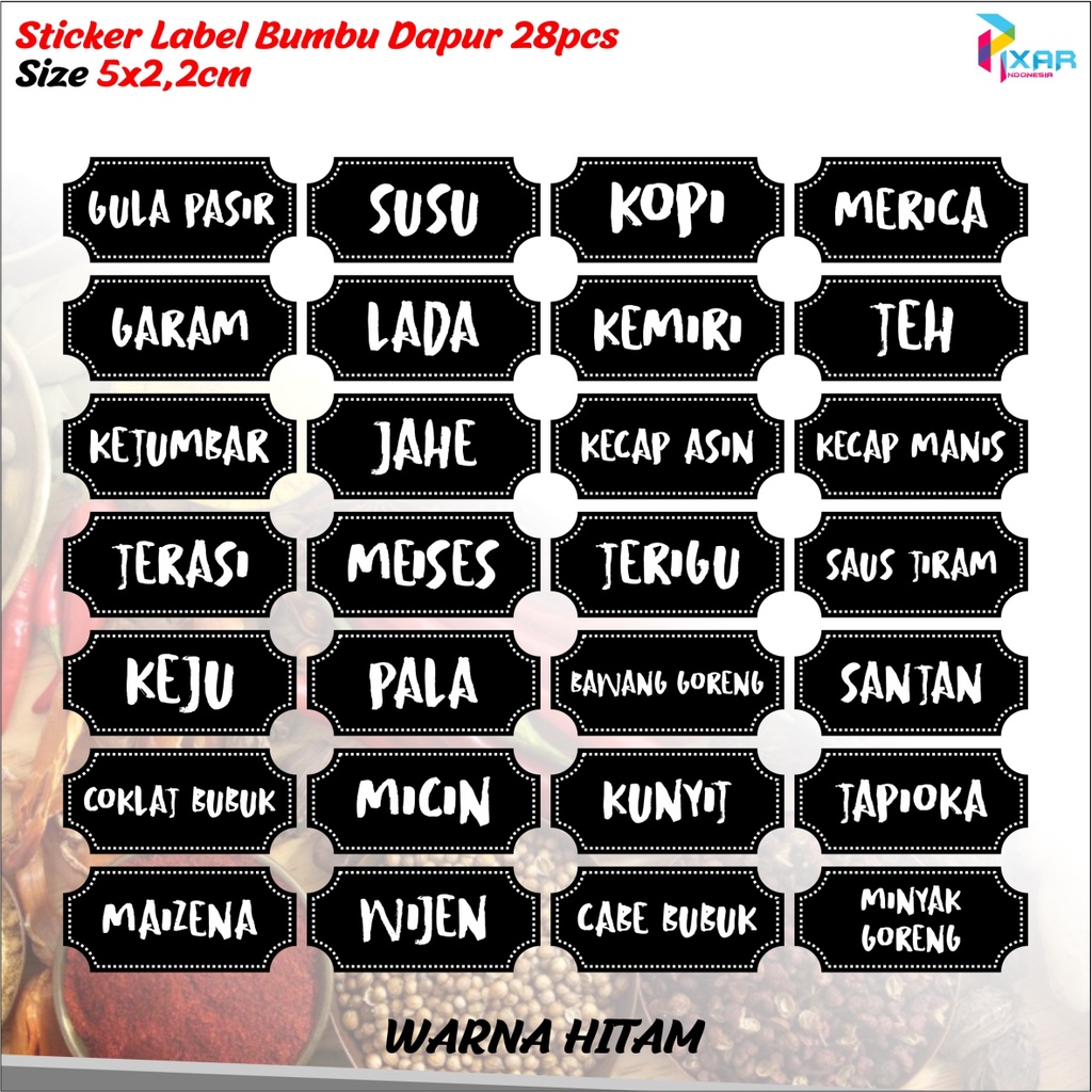 STIKER LABEL BUMBU DAPUR CUSTOM TULISAN AWET TAHAN AIR PERIUM QUALITY 1 SET ISI 28 PCS