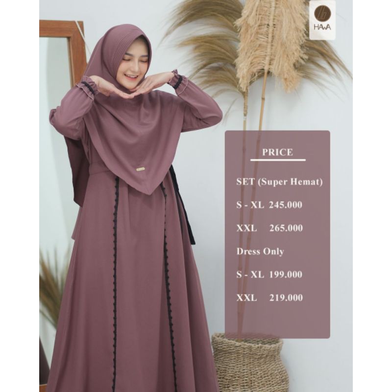 Humaira Dress Set by Hawa The Label Garansi Original Gamis Crepe Simple Elegan