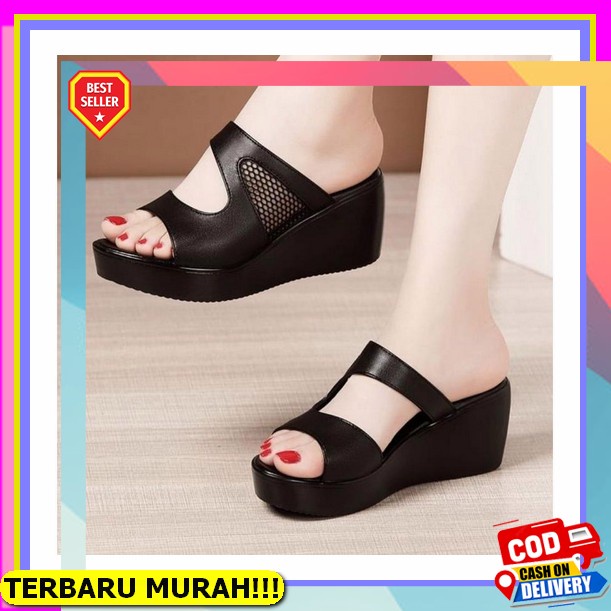 Best Seller.. Fladeo D21/Ldfh598-2Ra/Sandal Heels Slide Wanita [Chunky Heel ] Sandal Haihils High He