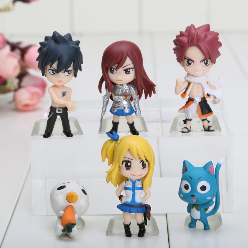 ( BISA COD ) Action Mini Figur Fairy Tail Natsu Lucy Erza Gray Happy Plue Figure Set