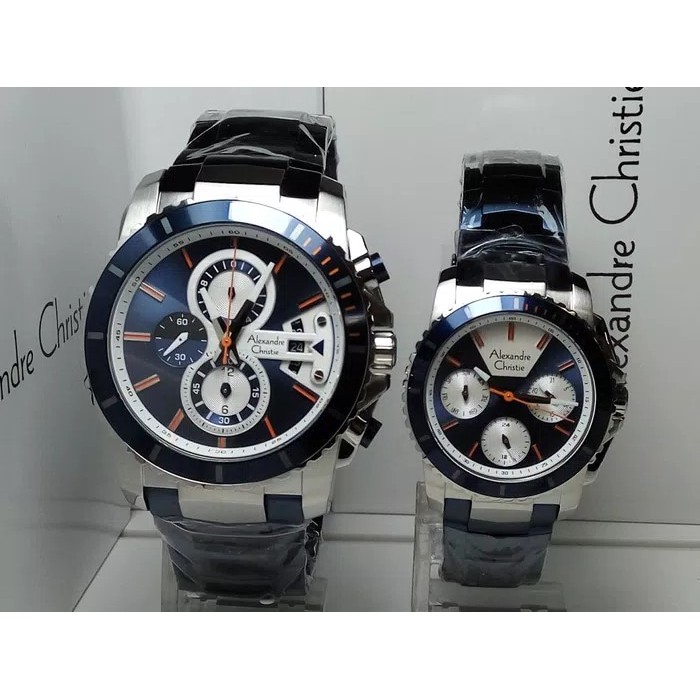 Jual JAM TANGAN COUPLE ALEXANDRE CHRISTIE AC 6455 SILVER BLUE ORIGINAL Murah