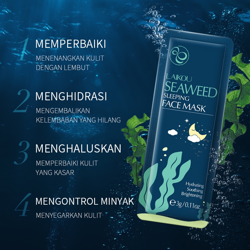 LAIKOU Seaweed Sleeping Mask Menenangkan Kulit Kemerahan Mengurangi Kulit Kusam 3g